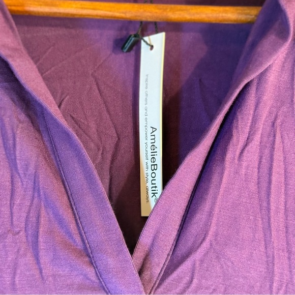 AmélieBoutik Women Collar V Neck Long Sleeve Polo Shirt. Purple Size M - Picture 5 of 7